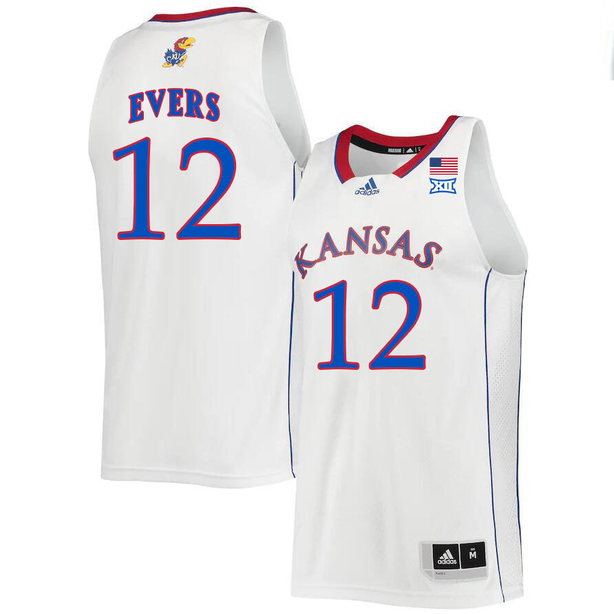 Men #12 Wilder Evers Kansas Jayhawks College Basketball Jerseys Stitched Sale-White